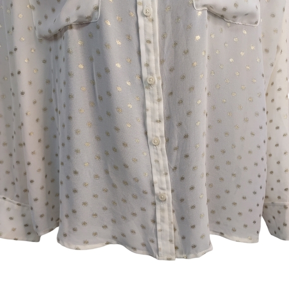 Mossimo Top Shirt Women's Sheer Cream White Gold Dots Print Button Up Sz… - Picture 4 of 9